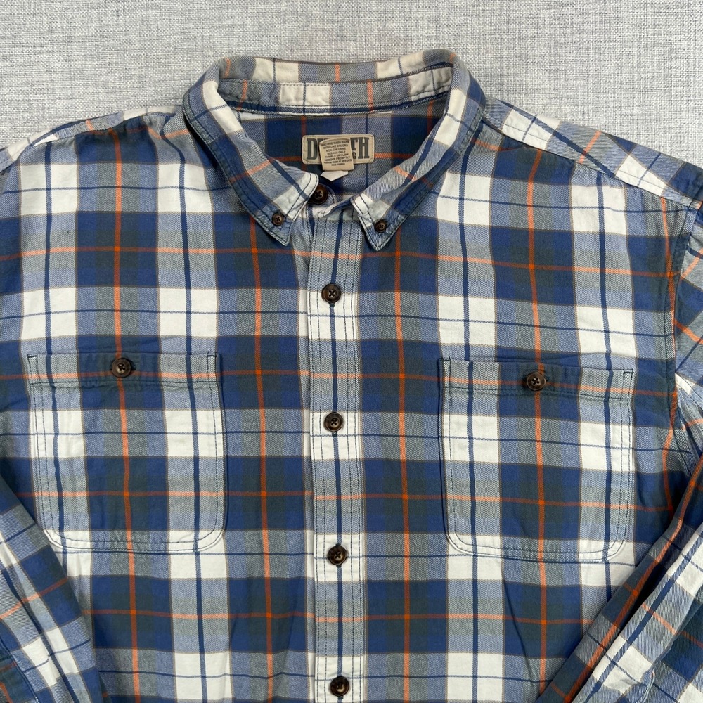 Duluth Trading Free Swingin Flannel Shirt Men 3XL Blue White Plaid Workwear GORP